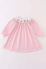 Load image into Gallery viewer, Pink dot smocked western embroidery girl dress
