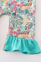 Load image into Gallery viewer, Teal floral print forest animal embroidery girl romper
