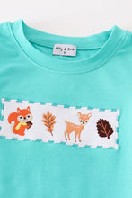 Load image into Gallery viewer, Teal floral print forest animal embroidery boy set
