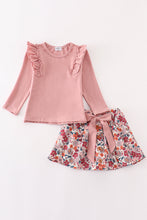 Load image into Gallery viewer, Pink floral ruffle skirt set
