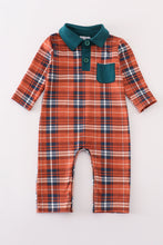 Load image into Gallery viewer, Orange plaid boy romper
