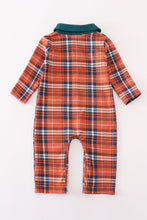 Load image into Gallery viewer, Orange plaid boy romper
