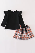 Load image into Gallery viewer, Rust plaid ruffle skirt set
