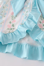 Load image into Gallery viewer, Blue floral print ruffle girl bloomer set
