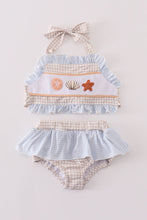 Load image into Gallery viewer, Khaki shells starfish french knot 2pc girl swimsuit
