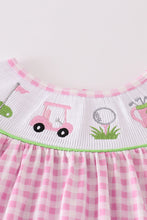 Load image into Gallery viewer, Pink golf embroidery gingham girl set
