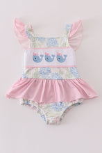 Load image into Gallery viewer, Pink Blossom Serenity whale embroidery girl swimsuit
