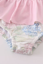 Load image into Gallery viewer, Pink Blossom Serenity whale embroidery girl swimsuit
