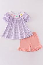 Load image into Gallery viewer, Purple bunny embroidery smocked girl set
