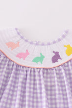 Load image into Gallery viewer, Purple bunny embroidery smocked girl set
