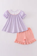 Load image into Gallery viewer, Purple bunny embroidery smocked girl set
