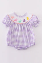 Load image into Gallery viewer, Purple bunny embroidery smocked girl bubble
