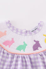 Load image into Gallery viewer, Purple bunny embroidery smocked girl bubble
