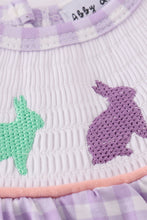 Load image into Gallery viewer, Purple bunny embroidery smocked girl bubble
