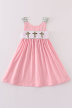 Load image into Gallery viewer, Pink easter cross french knot girl dress
