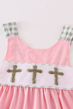 Load image into Gallery viewer, Pink easter cross french knot girl dress
