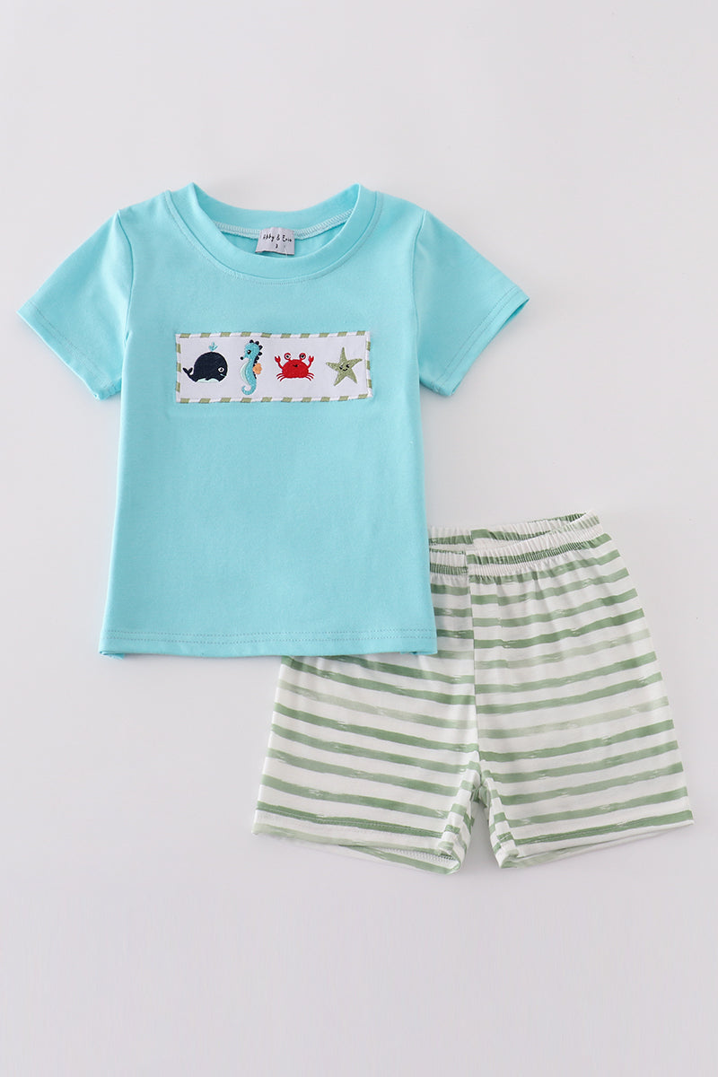 Marine creature embroidery stripe set