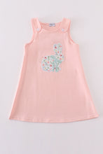 Load image into Gallery viewer, Pink floral bunny applique girl dress
