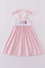 Load image into Gallery viewer, Pink bunny embroidery gingham dress
