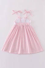 Load image into Gallery viewer, Pink bunny embroidery gingham dress
