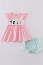 Load image into Gallery viewer, Pink princess embroidery girl bloomer set
