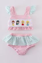 Load image into Gallery viewer, Pink princess embroidery girl 2pc swimsuit
