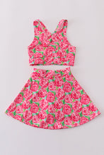 Load image into Gallery viewer, Pink rose print tennis skort set
