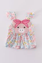 Load image into Gallery viewer, Pink floral pig applique dress
