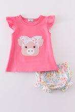 Load image into Gallery viewer, Pink floral pig applique bloomer set
