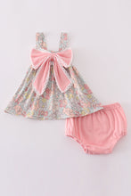 Load image into Gallery viewer, Pink floral print bow bloomer set
