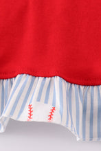 Load image into Gallery viewer, Red stripe bow baseball bloomer set
