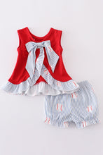 Load image into Gallery viewer, Red stripe bow baseball bloomer set
