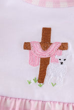 Load image into Gallery viewer, Pink cross embroidery bow dress
