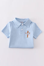 Load image into Gallery viewer, Blue cross embroidery shirt
