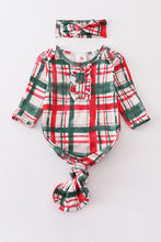 Load image into Gallery viewer, Green plaid hairband baby gown
