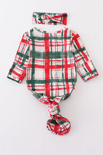 Load image into Gallery viewer, Green plaid hairband baby gown
