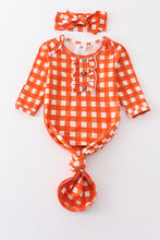 Load image into Gallery viewer, Orange plaid hairband baby gown
