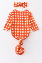 Load image into Gallery viewer, Orange plaid hairband baby gown
