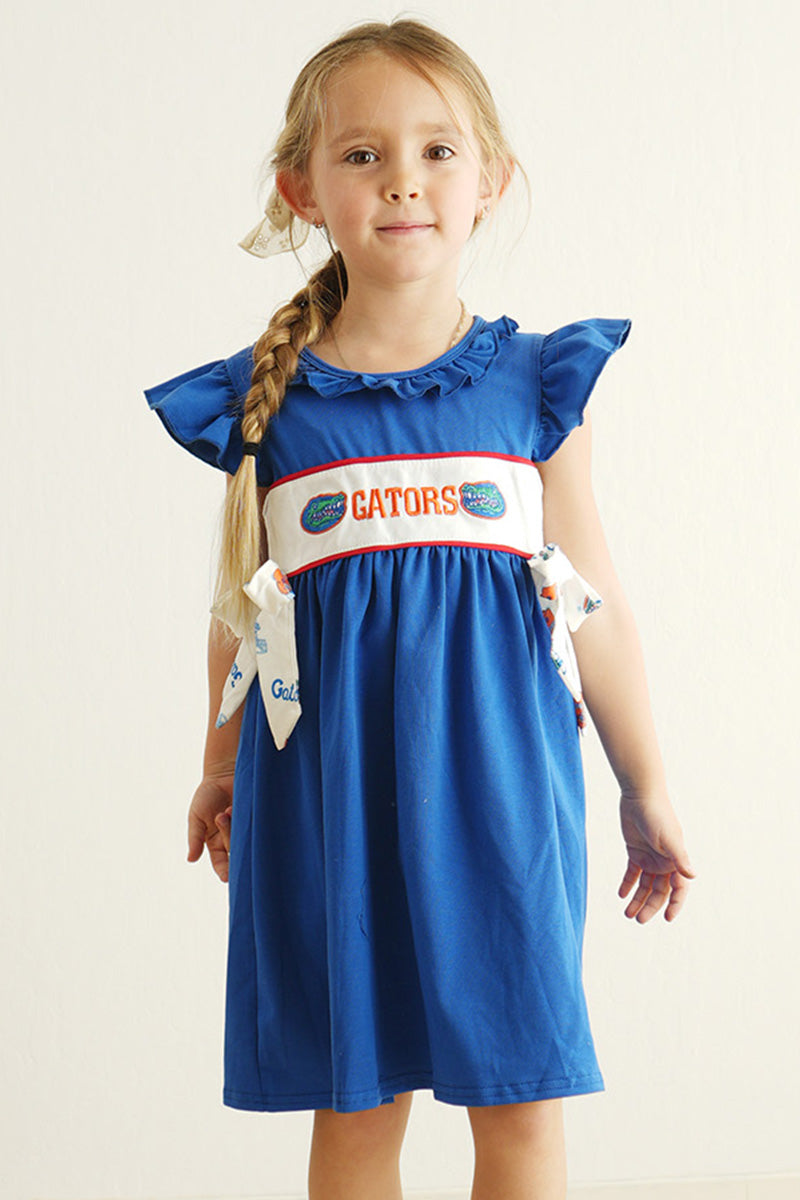 Blue gators embroidery girl dress