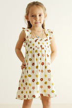 Load image into Gallery viewer, Premium Organic muslin floral smocked ruffle dress
