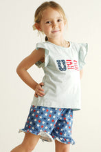 Load image into Gallery viewer, Patriotic USA french knot girl set
