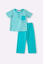 Load image into Gallery viewer, Teal stripe boy pants set
