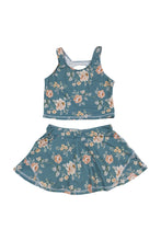 Load image into Gallery viewer, Teal floral print girl 2pc swimsuit
