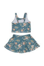 Load image into Gallery viewer, Teal floral print girl 2pc swimsuit
