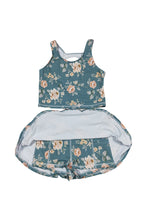 Load image into Gallery viewer, Teal floral print girl 2pc swimsuit
