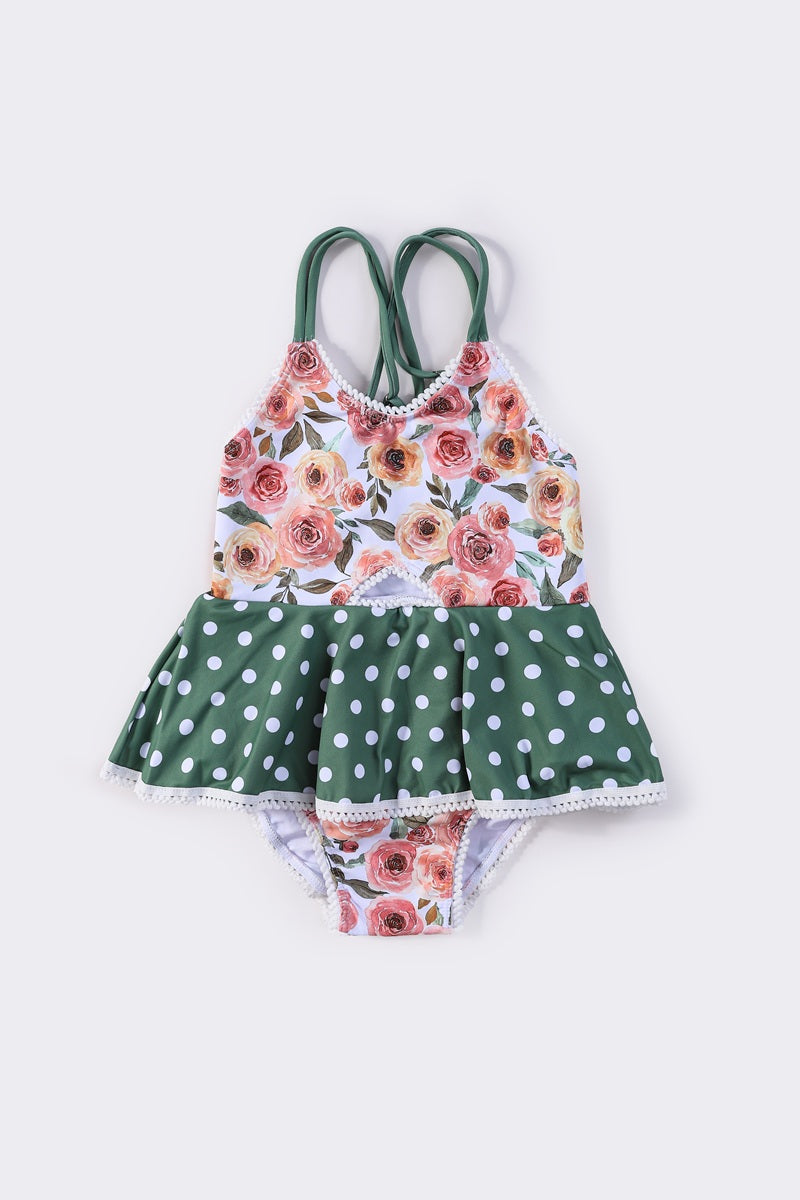 Floral print girl one-piece swimsuit