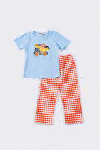 Load image into Gallery viewer, Blue pumpkin truck applique boy set
