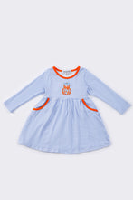 Load image into Gallery viewer, Blue stripe pumpkin applique girl dress
