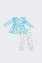 Load image into Gallery viewer, Blue floral pumpkin ruffle set
