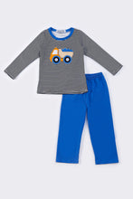 Load image into Gallery viewer, Blue truck applique stripe boy set
